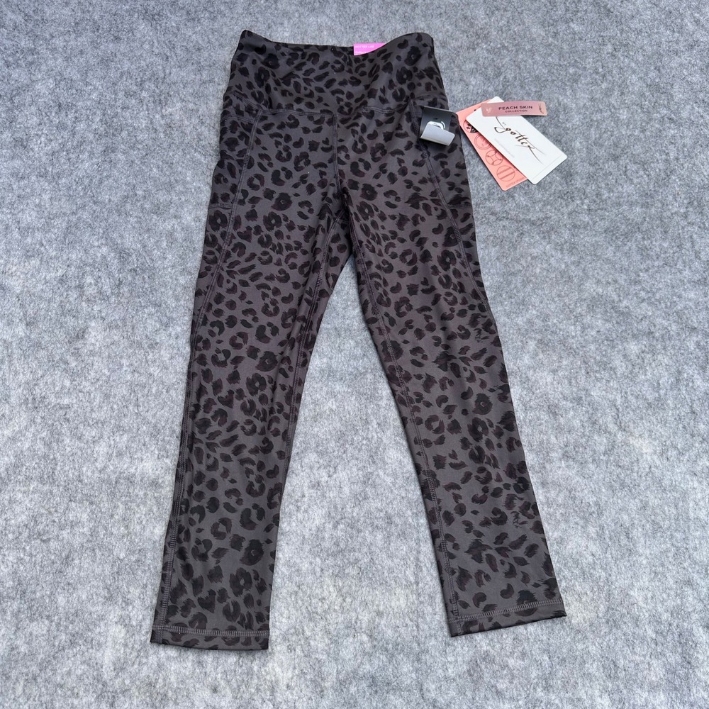 Gottex Lab Leggings Women S Brown Leopard Peach Skin NEW High Waist Pockets